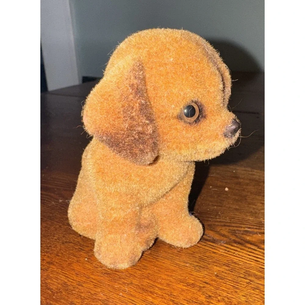 Josef Originals Flocked Brown Puppy Dog  Resin Animal Figurine Vintage